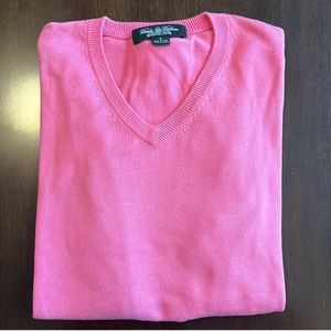 Brooks Brothers Country Club Pink 100% Cotton V-Neck Sweater